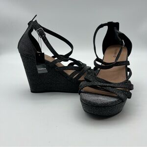 Torrid Glittery Black Wedge Sandals